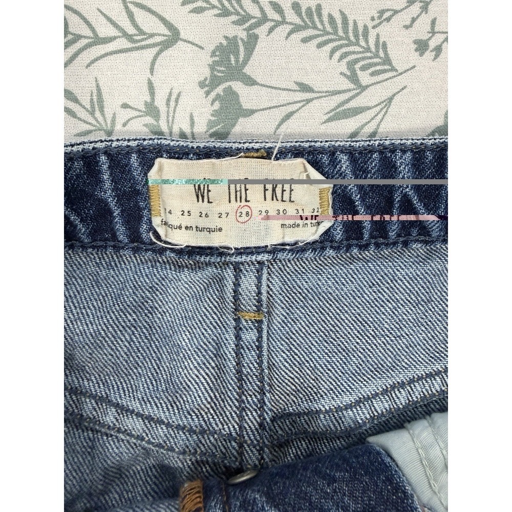 We The Free Denim Mini Skirt Size 28 Button Fly Distressed Raw Hem Cotton Boho - Picture 6 of 9